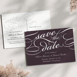 Cartão Postal De Anúncio Borgonha Casamento de Script Clássico Salvar a