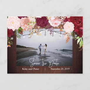 Cartão Postal De Anúncio Borgonha Floral Casamento Save The Date