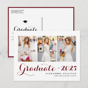 Cartão Postal De Anúncio Borgonha Turma de 2026 Colagem de Fotos Graduação