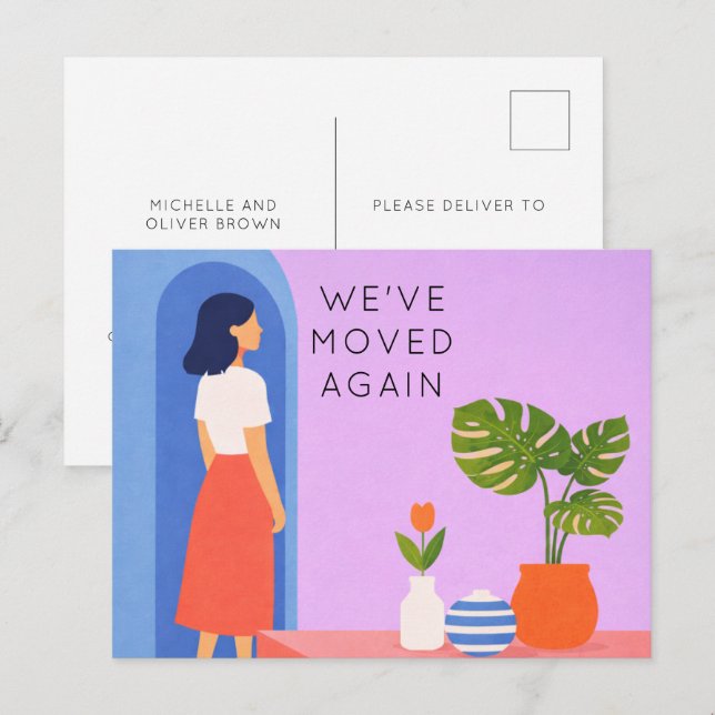 Cartão Postal De Anúncio Botanical boho  we've moved  again (Frente/Verso)