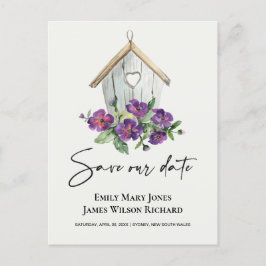 CARTÃO POSTAL DE ANÚNCIO BRANCO BOHO FLORAL RUSTIC BIRDHOUSE SALVAR DATA
