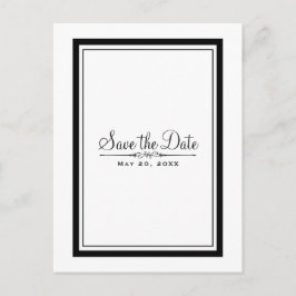 Cartão Postal De Anúncio Branco e Preto Elegante Chic Casamento Salve a Dat