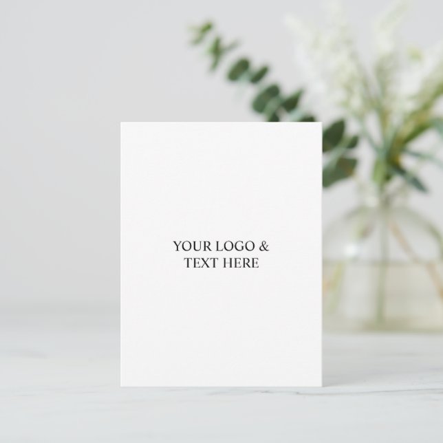 Cartão Postal De Anúncio Branco Personalizado – Seu Logotipo e Texto Aqui (Em pé/Frente)