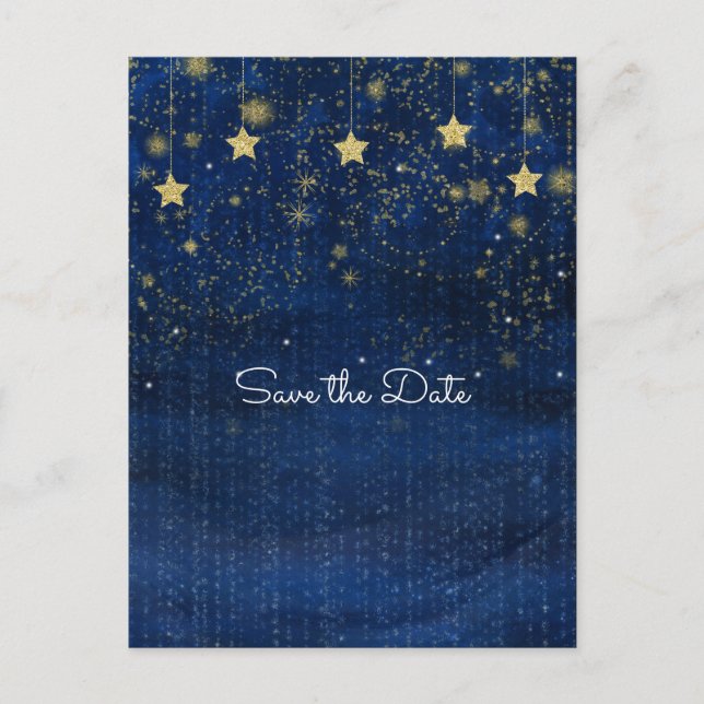 Cartão Postal De Anúncio Brilho Azul e Dourado Estrelas Celestiais Salve a  (Frente)