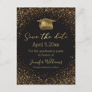 Cartão Postal De Anúncio brilho dourado a graduação negra salva a data