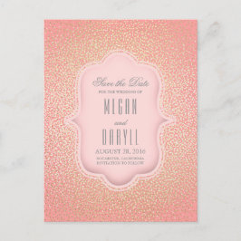 Cartão Postal De Anúncio Brilho Dourado Glamour Vintage Rosa Salve a Data