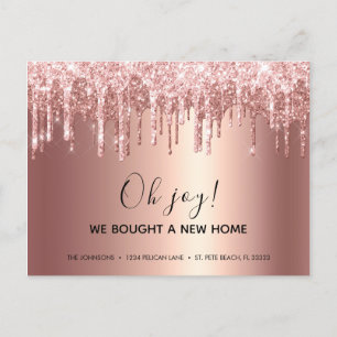 Cartão Postal De Anúncio Brilho Glam Rosa Dourado Gotejamento Novo Endereço
