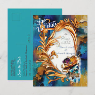 Cartão Postal De Anúncio Bronze abstrato, estilo Barroco dourado-azul