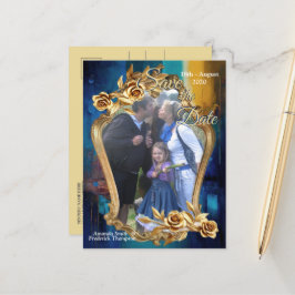 Cartão Postal De Anúncio Bronze abstrato, estilo barroco dourado-azulado