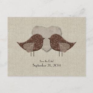 Cartão Postal De Anúncio Brown Lovebird Linen Olhe Salve a Data
