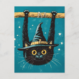 Cartão Postal De Anúncio Bruxa Negra Negra Voadora Spooky