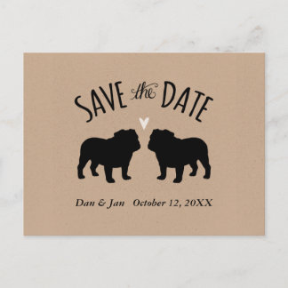 Cartão Postal De Anúncio Bulldog Silhouettes Casou Salve a Data