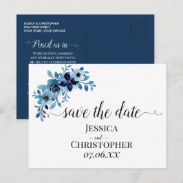 Cartão Postal De Anúncio Buquê de Flores de Aquarela Azul Empoeirado Elegan