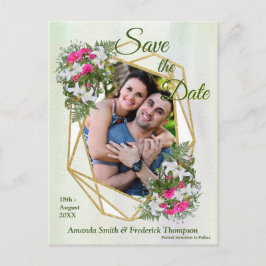 Cartão Postal De Anúncio Buquê de Flores Geométricas em Dourado Save the Da