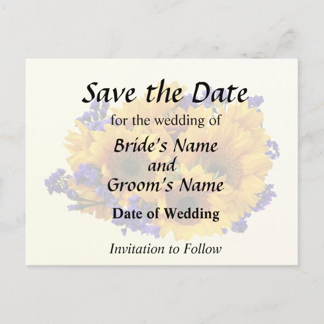 Cartão Postal De Anúncio Buquê de Girassóis e Estátice Roxa (Frente)