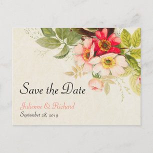 Cartão Postal De Anúncio Buquê de Rosas Antigas Florais Casamento Salve a D