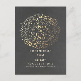 Cartão Postal De Anúncio buquê floral de ouro chalkboard exceto data