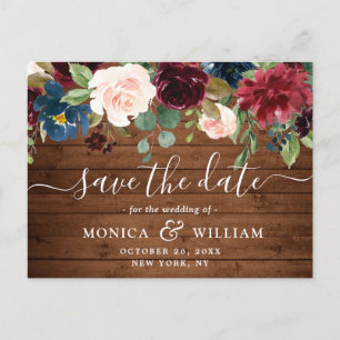 Cartão Postal De Anúncio Burgundy Azul Marinho Rosa Choque Casamento Salve