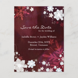 Cartão Postal De Anúncio Burgundy Casamento no inverno Salve a Data