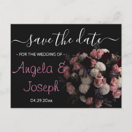 Cartão Postal De Anúncio Burgundy Floral de vintage escuro Salvar a Data A