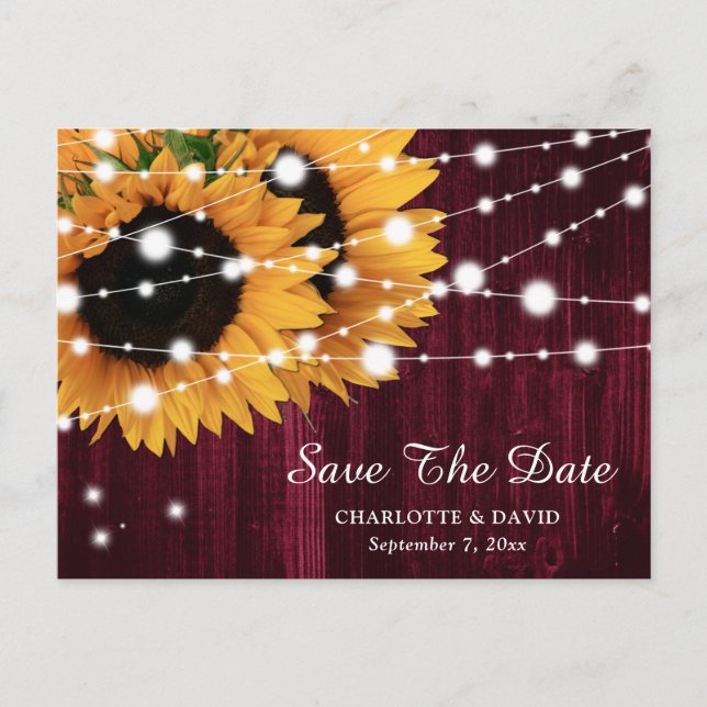 Cartão Postal De Anúncio Burgundy Sunflower Weding Date Postcard (Frente)