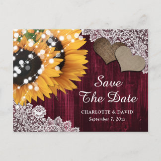 Cartão Postal De Anúncio Burgundy Sunflower Weding Date Postcard
