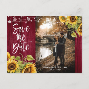 Cartão Postal De Anúncio Burgundy Sunflower Weding Photo Save The Date (Fot