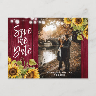 Cartão Postal De Anúncio Burgundy Sunflower Weding Photo Save The Date (Fot