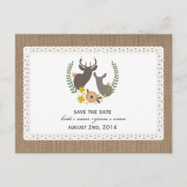 Cartão Postal De Anúncio Burlap + Lace Inspirou Fall Deer Salvar Data