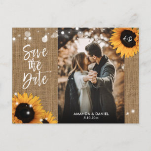 Cartão Postal De Anúncio Burlap Sunflower Save The Date Photo Postcard