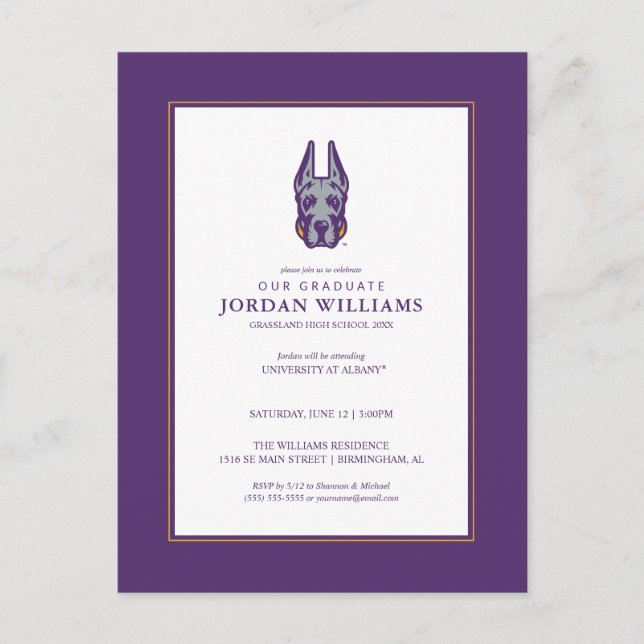 Cartão Postal De Anúncio Cabeça de Mascote Great Dane da Universidade de Al (Frente)