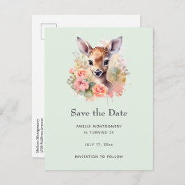 Cartão Postal De Anúncio Cachorro cercado por Rosas Salvar a Data