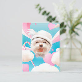 Cartão Postal De Anúncio Cachorro do Céu Sonhador: Bichon Sorridente com Ch