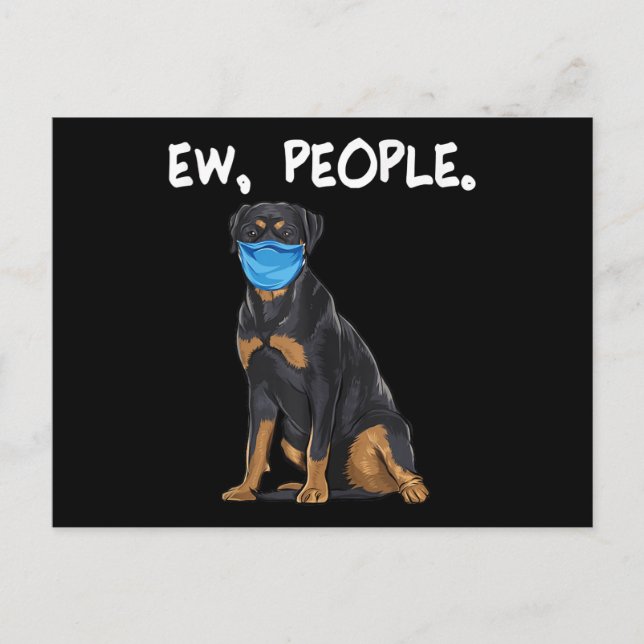 Cartão Postal De Anúncio Cachorro Rottweiler com máscara facial (Frente)