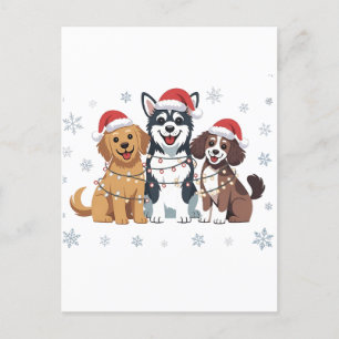 Cartão Postal De Anúncio Cachorro Siberiano Engraçado Na Árvore De Natal