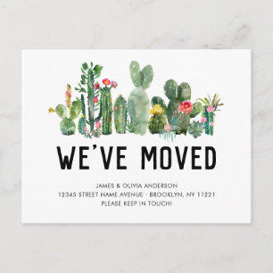 Cartão Postal De Anúncio Cacto Aquarela Mudamos de Casa Fofo Mudança