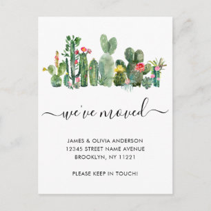 Cartão Postal De Anúncio Cacto Aquarela Mudamos de Casa Mudança