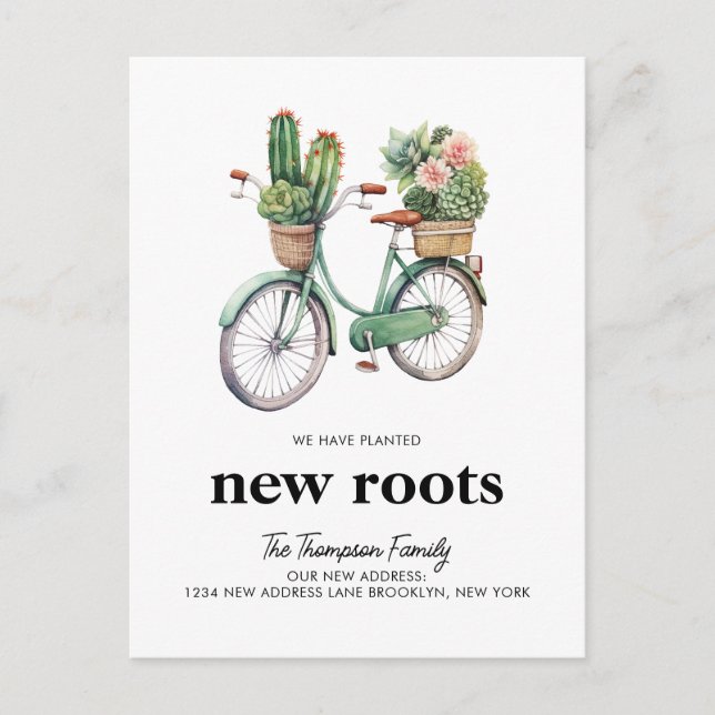 Cartão Postal De Anúncio Cacto Floral Cactos Bicicleta Novas Raízes Mudando (Frente)