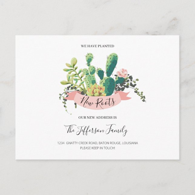 Cartão Postal De Anúncio Cacto Plantou Novas Raízes Mudou Mudando (Frente)