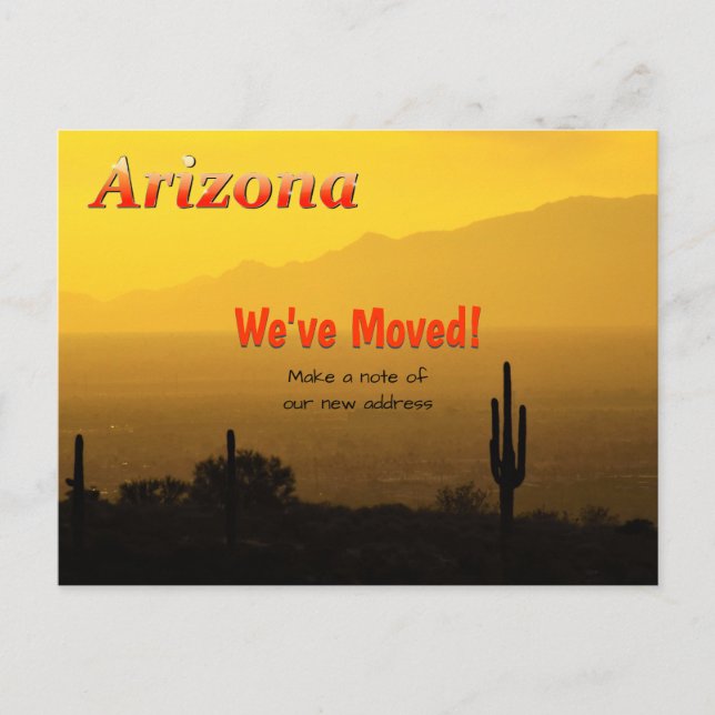 Cartão Postal De Anúncio Cacto Saquaro com Pôr do Sol Dourado no Arizona (Frente)