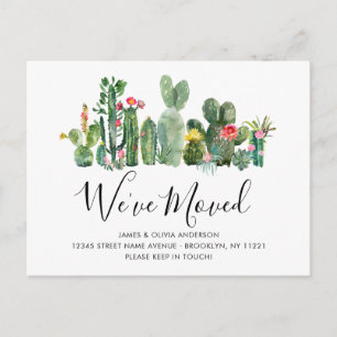 Cartão Postal De Anúncio Cactus Chic Watercolor Nós Mudamos Novo Movimento