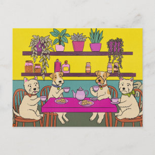 Cartão Postal De Anúncio Cães tomando chá da tarde