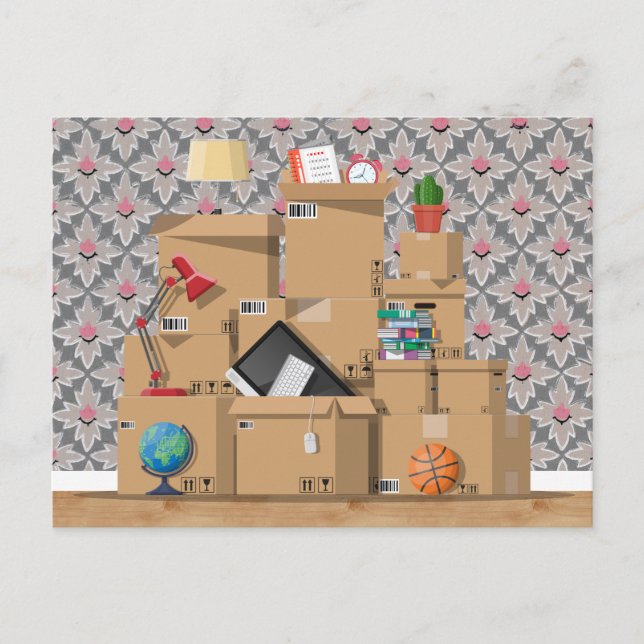Cartão Postal De Anúncio Caixas de mudança de casa Endereço residencial nov (Frente)