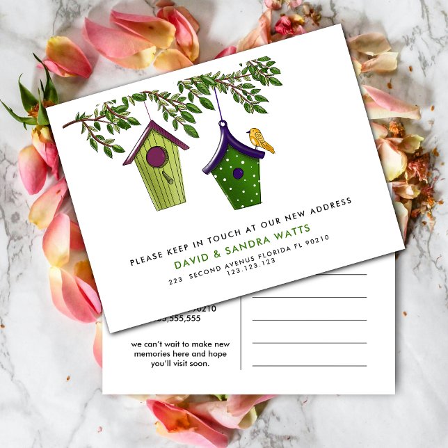 Cartão Postal De Anúncio Caixas de pássaros mudam de endereço que movemos (Criador carregado)