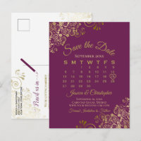Calendário Cassis Roxo Dourado de Casamento para S