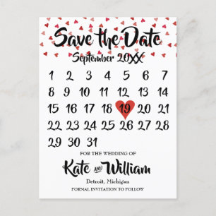 Cartão Postal De Anúncio Calendário Coração de Amor Vermelho Rubi Salvar a 