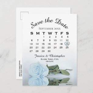 Cartão Postal De Anúncio Calendário de Casamento de Rosa Azul Dusty Salve a