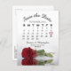 Cartão Postal De Anúncio Calendário de Casamento de Rosa vermelha Elegante  (Frente/Verso)