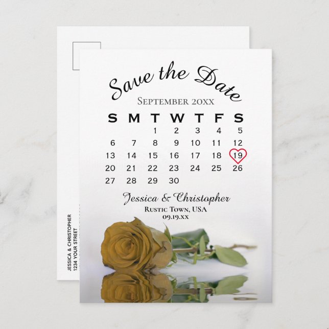 Cartão Postal De Anúncio Calendário de Casamento do Ochre Dourado Salve a D (Frente/Verso)