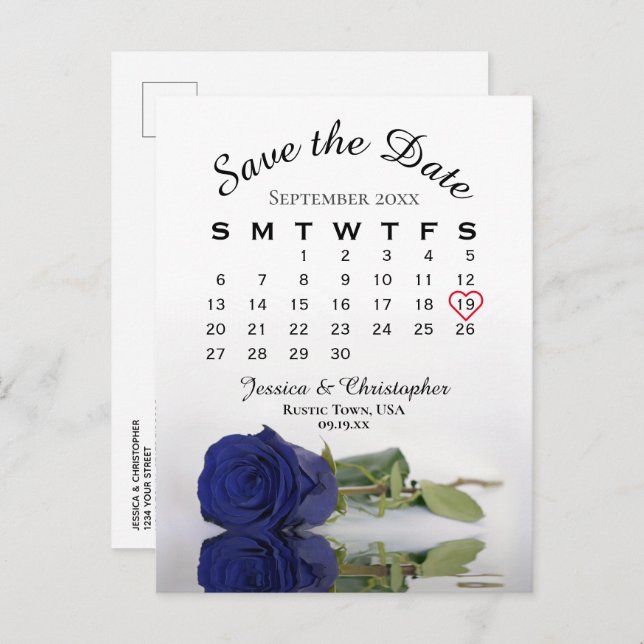 Cartão Postal De Anúncio Calendário de Casamento do Rosa Azul do marinho Sa (Frente/Verso)